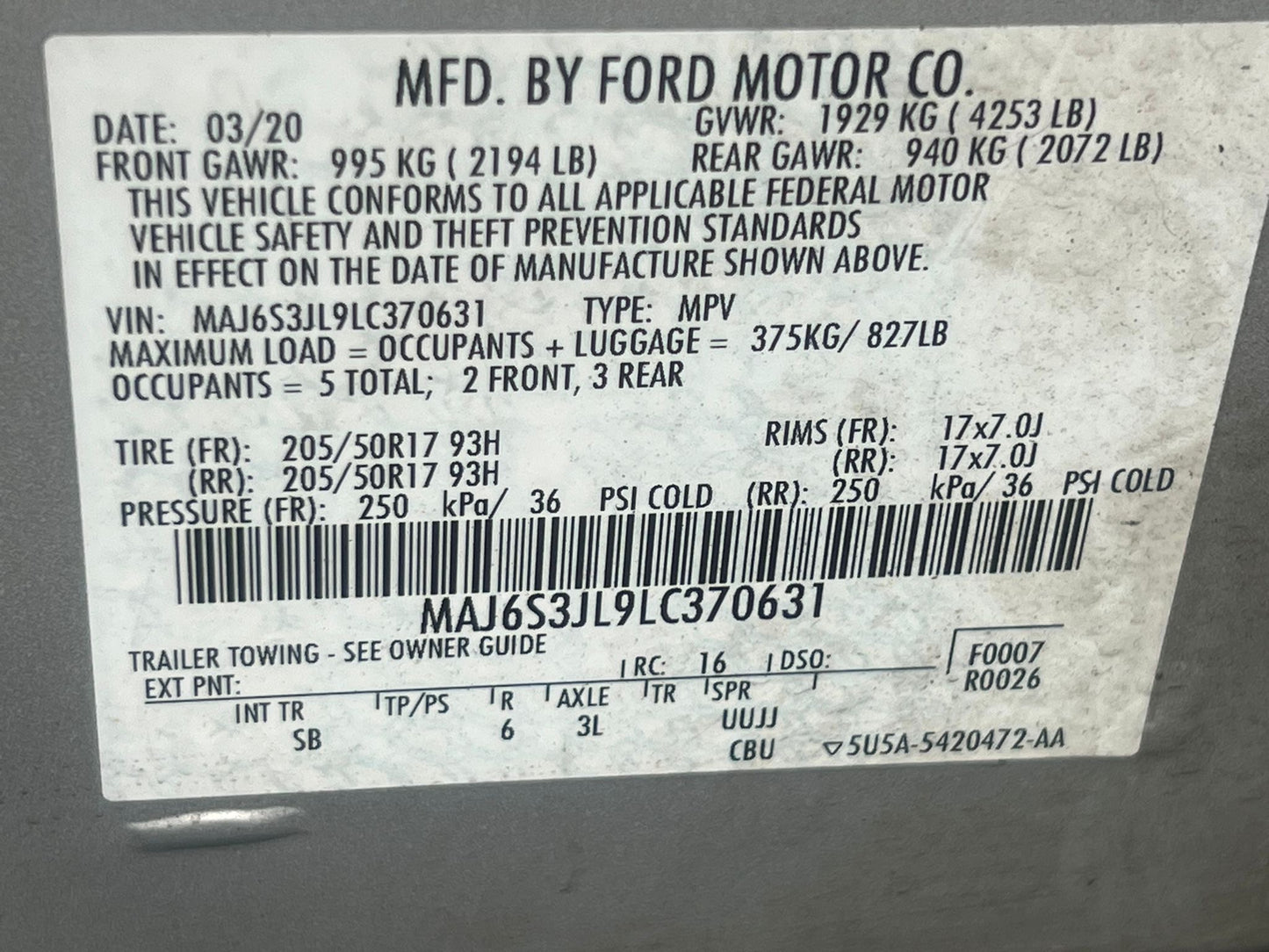 2020 Ford Ecosport SE AWD